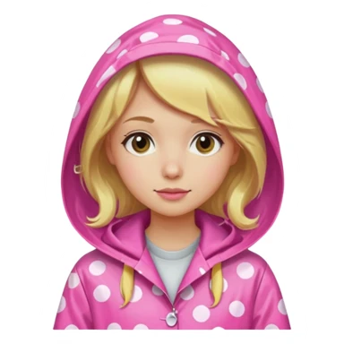 Blonde girl in a pink polka dot raincoat with hoodie sticker