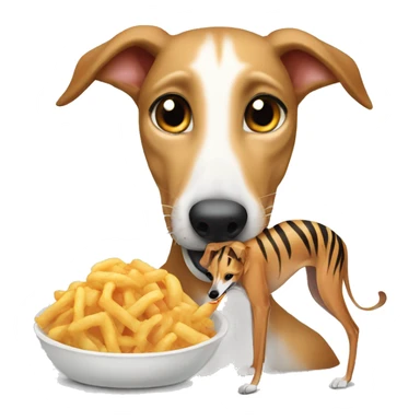 Fawn tiger greyhound eating sticker