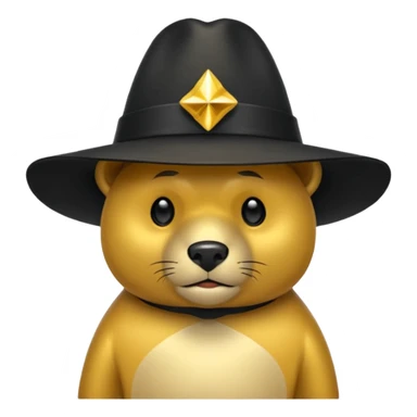 Oso dorado con sombrero negro  elegante y moño negro triste animatronico sticker