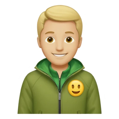 A yellow skintone man wearing a zipped up green jacket sticker