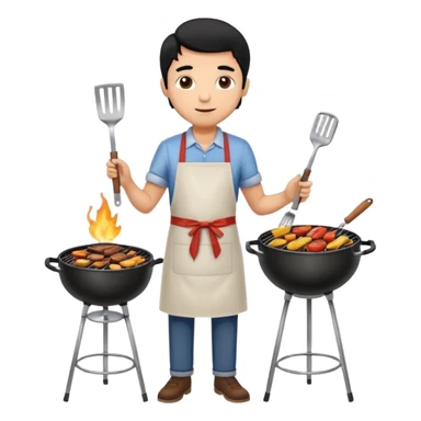 man cooking barbecue full-body black hair brown skin sticker