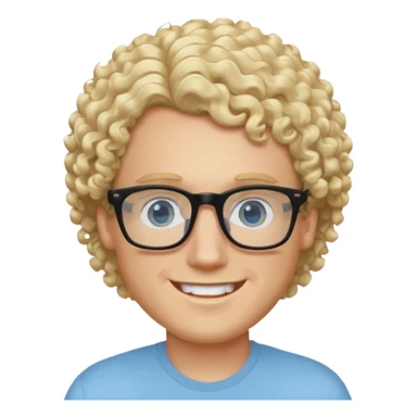 white guy with curly blonde hair that's not too long and light blue ish eyes with black glasses  sticker
