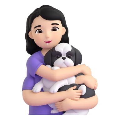 A girl with black hair hugging a Shih Tzu dog sticker