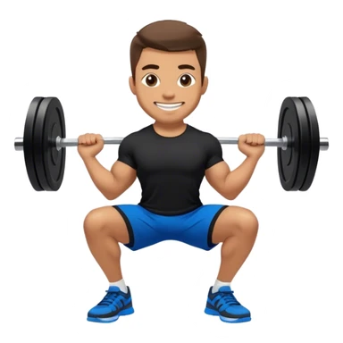 smiling man black shorts black t shirt blue shoes barbell squats sticker