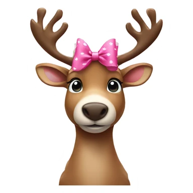 reindeer wearing pink bow with hearts in the background sticker