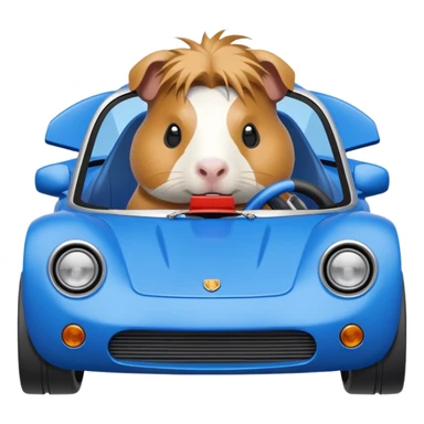 Local Motors Rally Fighter with blue body, silver rims, and driver is a Guinea pig sticker