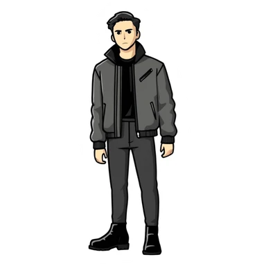 Full body standing male figure wearing black jacket, black pants, and black boots sticker