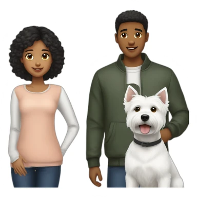 family photo included west highland white terrier boy 21 years old with short haircut and girl 24 years old with black hair sticker