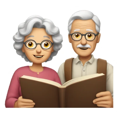 Granny and grandpa reading a book sticker