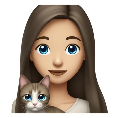 long hair brunette girl with blue eyes holding cat sticker