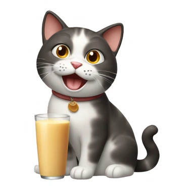 happy cat with sausage and milk sticker