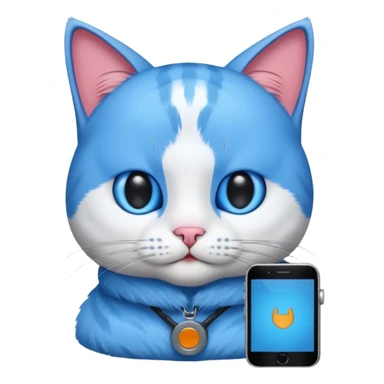 Cat with no ears head blue body blue with gadget sticker