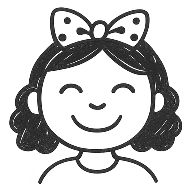 brown-skinned girl with a polka-dot bow on her head, happy, minimal style sticker