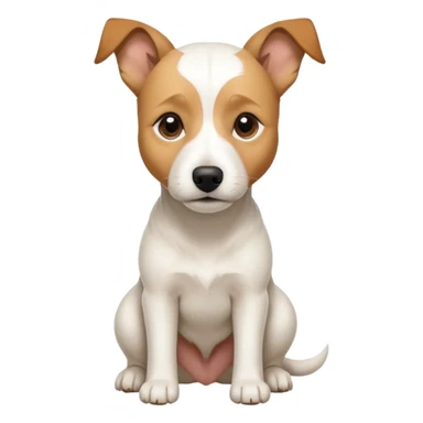 a full body facing front on of a buff white parson russell terrier looking dog the size of a kelpie with light brown long ears resting on its face and a light brown patch above one eye and a large snout. the rest of the dog is completely white.  sticker