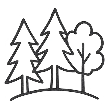 hand-drawn black outline of a forest with simple tree shapes sticker