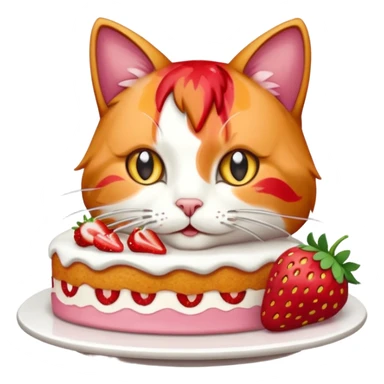 cat eating strawberry cake sticker
