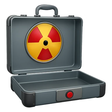 Make the nuclear suitcase open with a button. Keep the background transparent. sticker