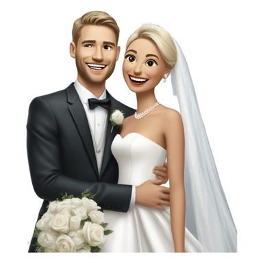Hyper Realistic beautiful dior bride laughing with a handsome male model groom
 sticker