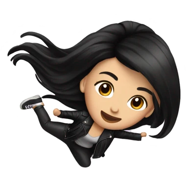 Beautiful girl with black hair and black leather jacket doing a hair flip sticker