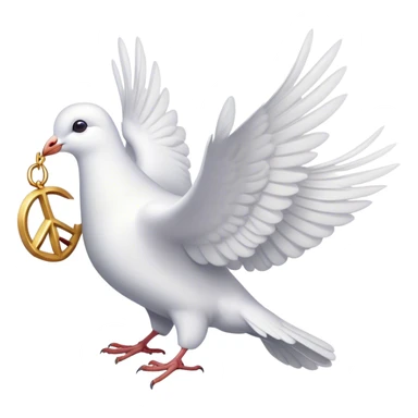 A white dove holds a peace symbol in its beak sticker