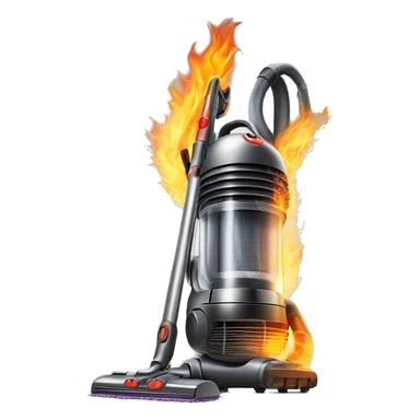 A realistic Dyson Vacuum cleaner holding a sword on fire  sticker