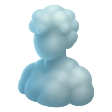 person made entirely of white fluffy convex clouds, shoulder up, front view, matte glass style sticker