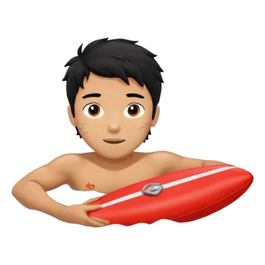 Lifeguard tanned skin Teenager with Black messy hair swimming to rescue someone sticker