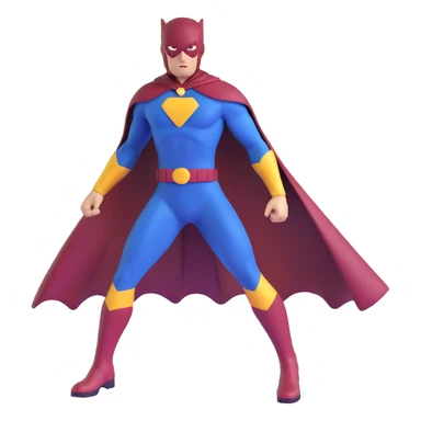 superhero in dark blue and maroon bodysuit with gold accents, digital cape, maroon boots, dynamic stance sticker