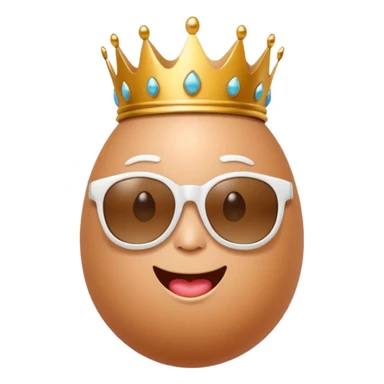 a funny, proud cartoon-style egg character wearing sunglasses and a small crown, solid orange background. sticker