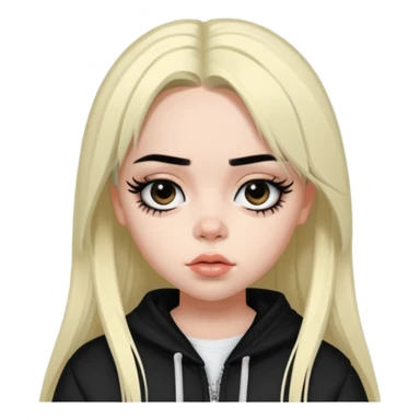billie eilish as pretty bratz baddie, sharp black eyeliner, black hair sticker