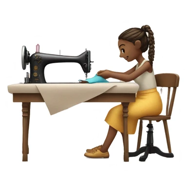 A girl sews at a sewing machine sticker