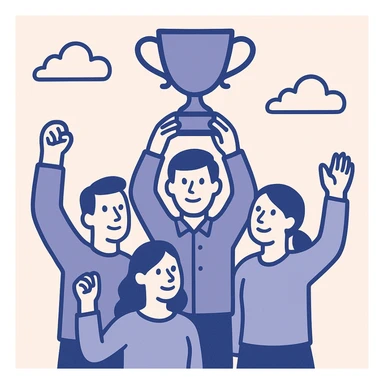 team celebrating with trophy sticker