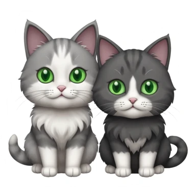 2 different coloured grey cats including one dark grey and white cat and one completely solid dark grey cat with green eyes and only white paws sticker
