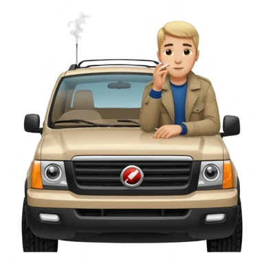 a hansome Leaning on the hood of his SUV with a cigarette sticker