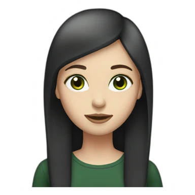 woman with long straight ruby hair, white skin, green eyes, black tshirt sticker