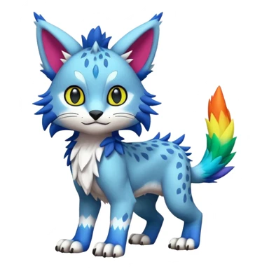 Colorful randomly-colored brightly-colored tropical kawaii edgy cute Lynx-Trico-Sergal-Vernid-Fakémon-Pokémon-creature (full body) sticker