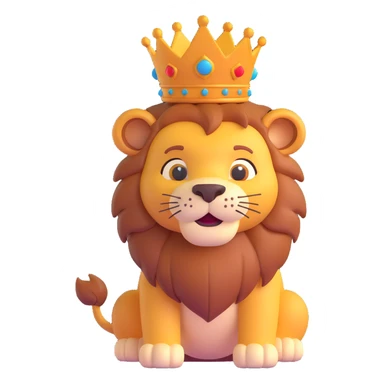lion with a crown head, soft and friendly, cute, approachable, no background sticker