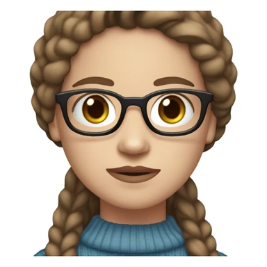 white light skin, long straight dark brown hair, light blue eyes, girl wearing aesthetic dark red sweater, glasses, sticker