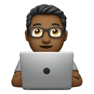 developer in front of  his laptop sticker