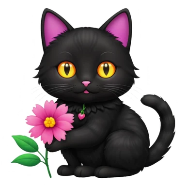 black cat a flower sticker