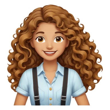 A girl wearing suspenders and big waves sticker
