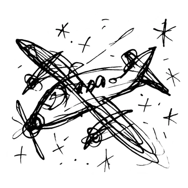 black airplane icon, chaotic sketch, suitable as a placeholder sticker