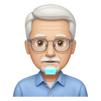 old guy, swept back white hair, blocky face, rectangle frame glasses, goatee, no moustache sticker