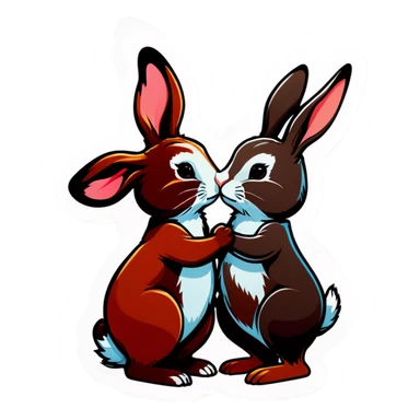 Kissing rabbits cartoon sticker