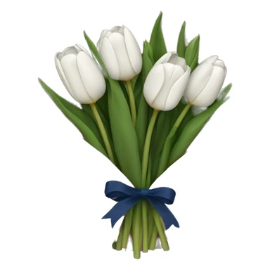 a navy blue and white bouquet of tulips wrapped in brown paper sticker