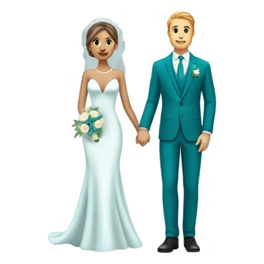 Bride in blue dress and groom in teal suit sticker