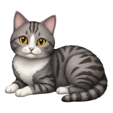 full body tiny short hair dark grey and white cat with hazel eyes lying down sticker