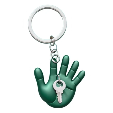 keyring with keys on a dark green palm-shaped keychain sticker