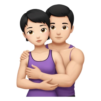 buff Asian Man black hair hugging girl with black pixie cut  sticker