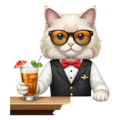 One ragdoll cat with sunglasses selling mushrooms in a bar sticker